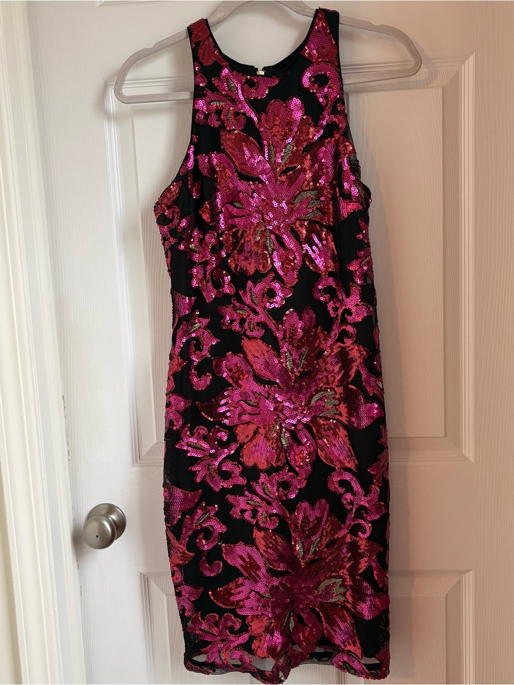 Sparkling Pink Sequin Floral Sheath Dress Caché